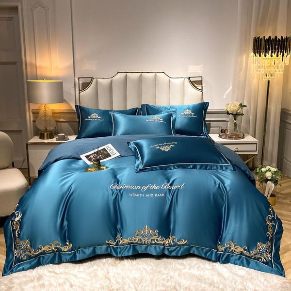 bedding sets luxury moonlight blue set european style embroidery duvet cover cotton sheet 1.5/1.8/2.0m bed home textile